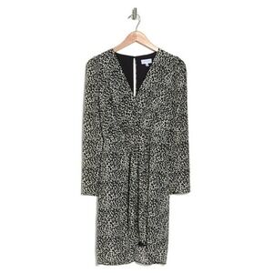 NEW Lucy Paris Womens Black White Leopard Print Long Sleeve Mini Dress